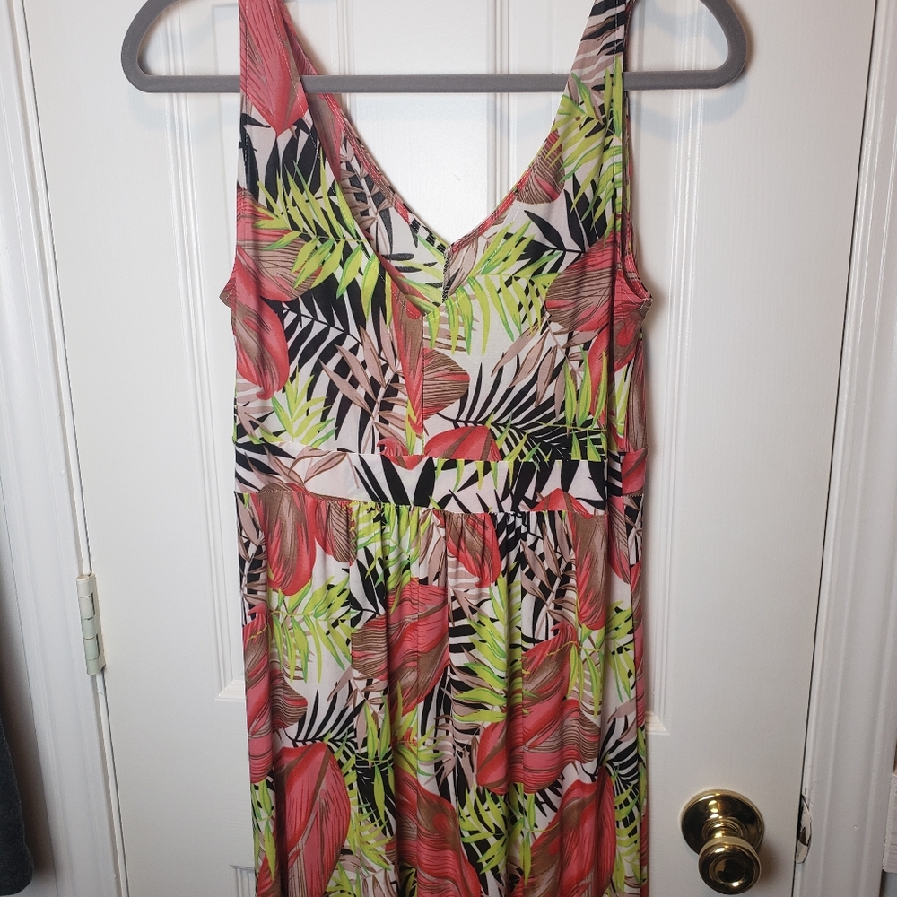 West Loop Women Stretchy V-Neck Tropical Vibrant Maxi Dress - Picture 4 of 10